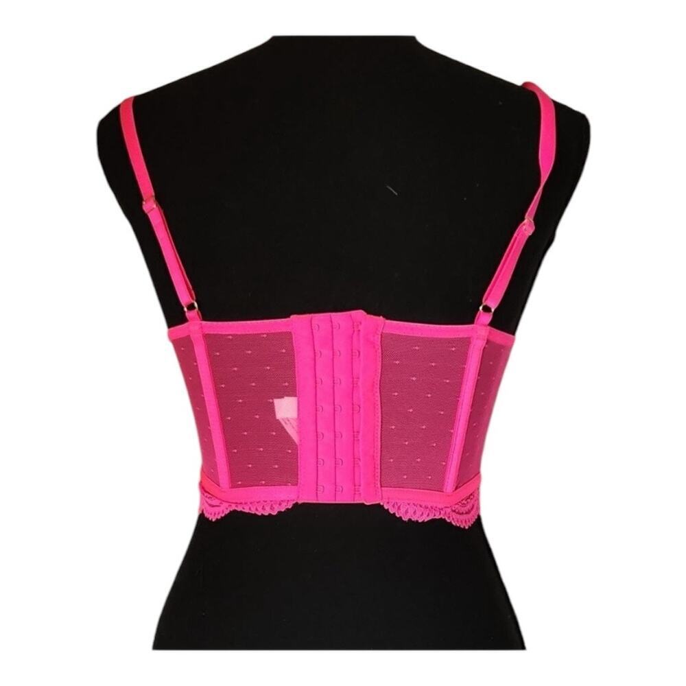 Hot pink Lingerie women’s medium Neon corset bra top Semi-opaque sheerness - Picture 3 of 5